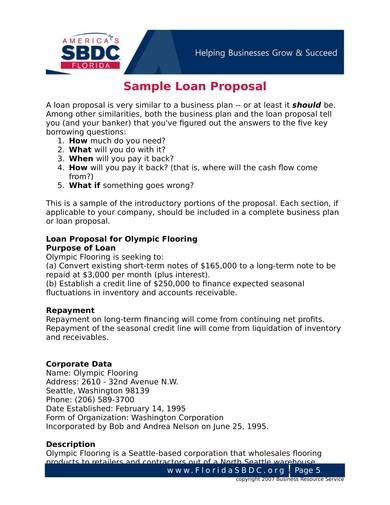business proposal for bank loan sample pdf